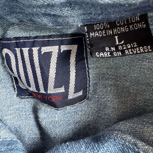 Vintage 90s Quizz Denim Button Up Shirt Sz L Christmas Bears Embroidery Winter - Picture 3 of 16